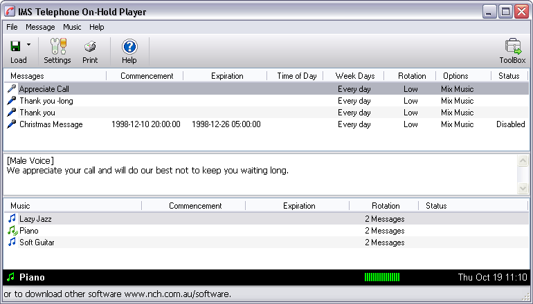 IMS Telephone On-Hold Player Screenshot